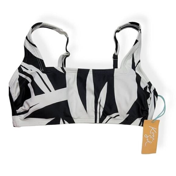 Kona Sol White Nand Black Bralette Bikini Top Small 4-6 - Picture 1 of 3